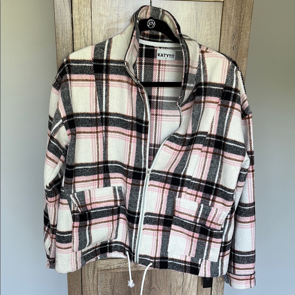 Katydid Plaid Jacket in Pink, Black, and Brown